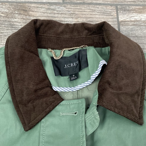 J Crew Classic Field Jacket Corduroy Trim Light Green Utility Coated Coat SMALL - Picture 5 of 11